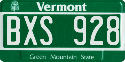 VT license plate BXS928