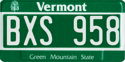 VT license plate BXS958