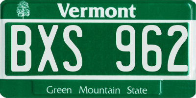 VT license plate BXS962