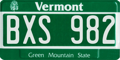 VT license plate BXS982