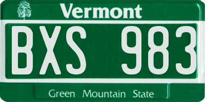 VT license plate BXS983
