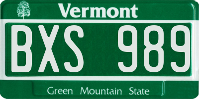 VT license plate BXS989