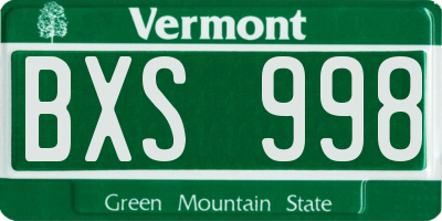 VT license plate BXS998