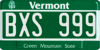 VT license plate BXS999