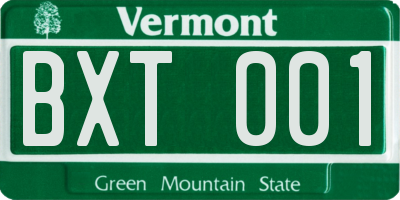 VT license plate BXT001