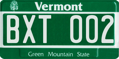 VT license plate BXT002