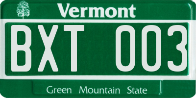 VT license plate BXT003