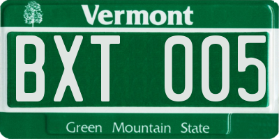 VT license plate BXT005