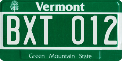 VT license plate BXT012