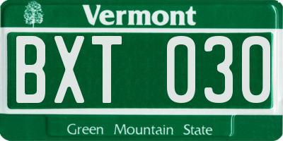 VT license plate BXT030