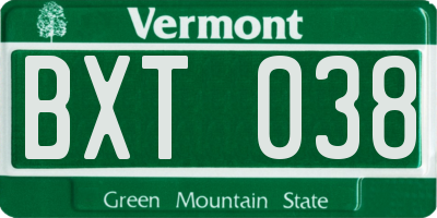 VT license plate BXT038