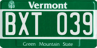 VT license plate BXT039