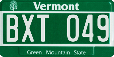 VT license plate BXT049