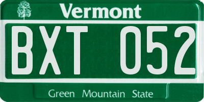 VT license plate BXT052