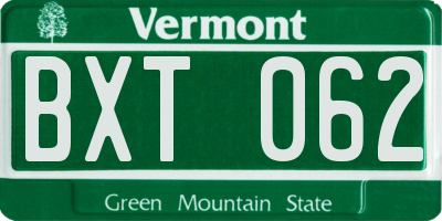 VT license plate BXT062