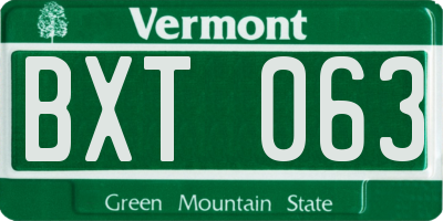 VT license plate BXT063