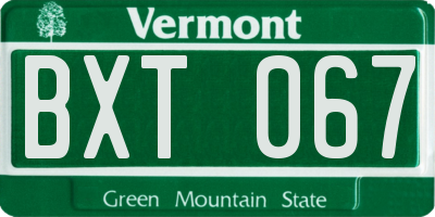 VT license plate BXT067