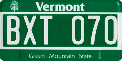 VT license plate BXT070