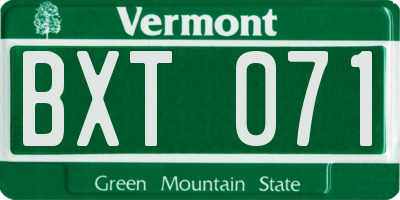 VT license plate BXT071