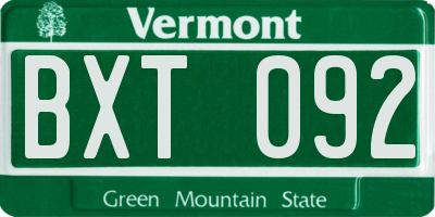 VT license plate BXT092