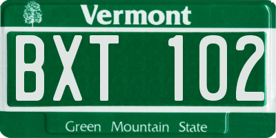 VT license plate BXT102