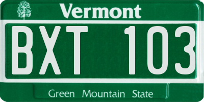 VT license plate BXT103