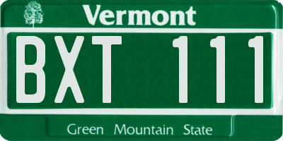 VT license plate BXT111