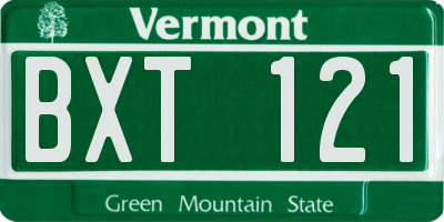 VT license plate BXT121