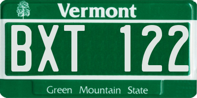 VT license plate BXT122