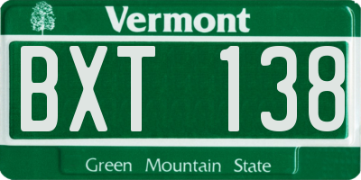 VT license plate BXT138
