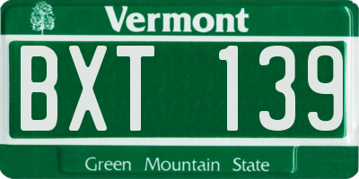 VT license plate BXT139