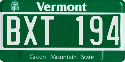 VT license plate BXT194