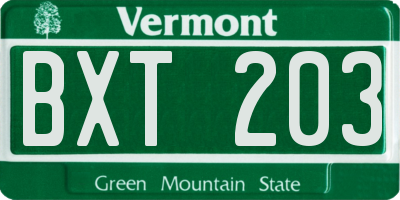 VT license plate BXT203