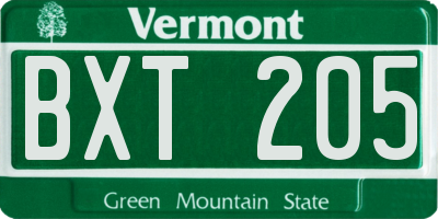 VT license plate BXT205
