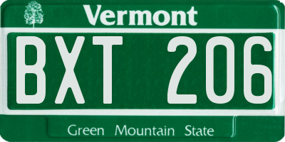VT license plate BXT206