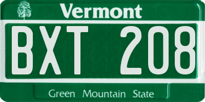 VT license plate BXT208