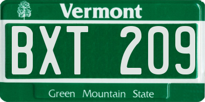 VT license plate BXT209