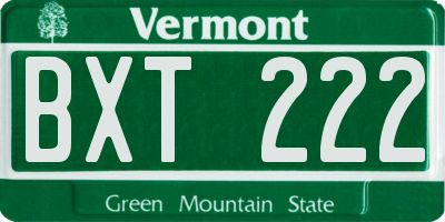 VT license plate BXT222
