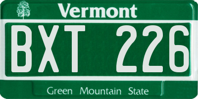 VT license plate BXT226