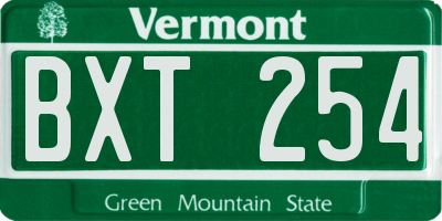 VT license plate BXT254