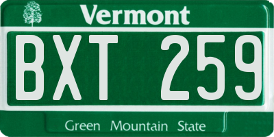 VT license plate BXT259