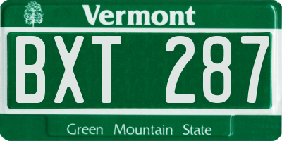 VT license plate BXT287