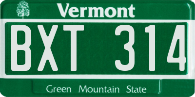 VT license plate BXT314
