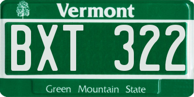 VT license plate BXT322