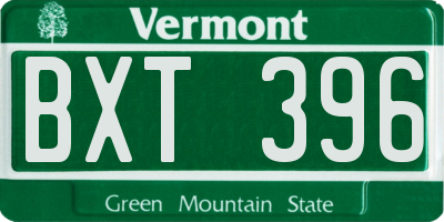 VT license plate BXT396