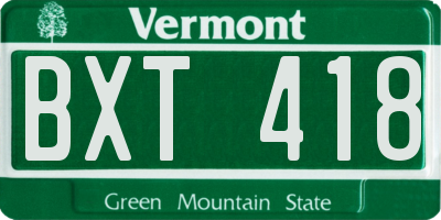 VT license plate BXT418