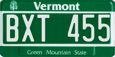VT license plate BXT455