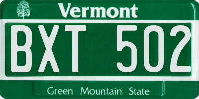 VT license plate BXT502
