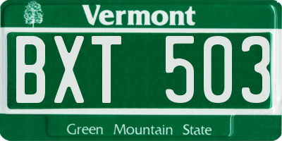 VT license plate BXT503