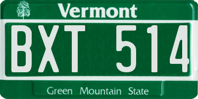 VT license plate BXT514